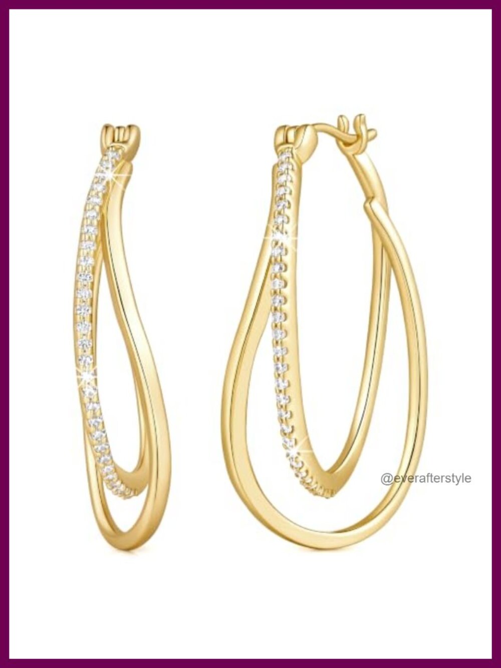 14k Gold Plated Large Hoop Earrings for Women with Cubic Zirconia